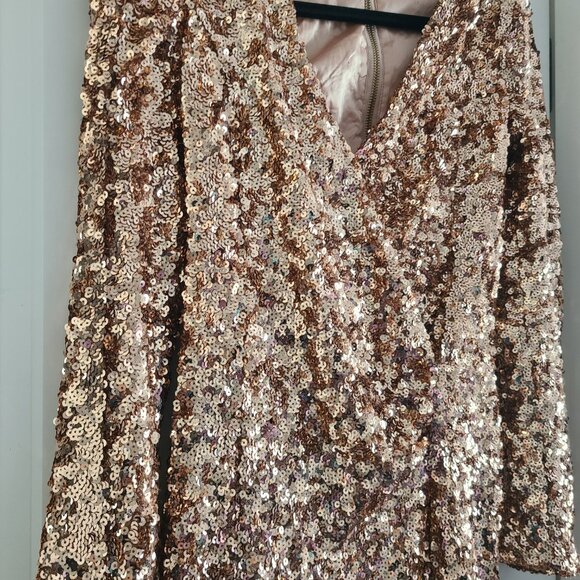 SEQUINS SZ 6 FRENCH CONNECTION ALEXIS SAMANTHA ROS GOLD SEQUIN PARTY DRESS XMAS - Picture 8 of 10